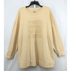 Lane Bryant Shirt Womens Size 22/24 Beige Raised Letters Long Sleeve Casual Top